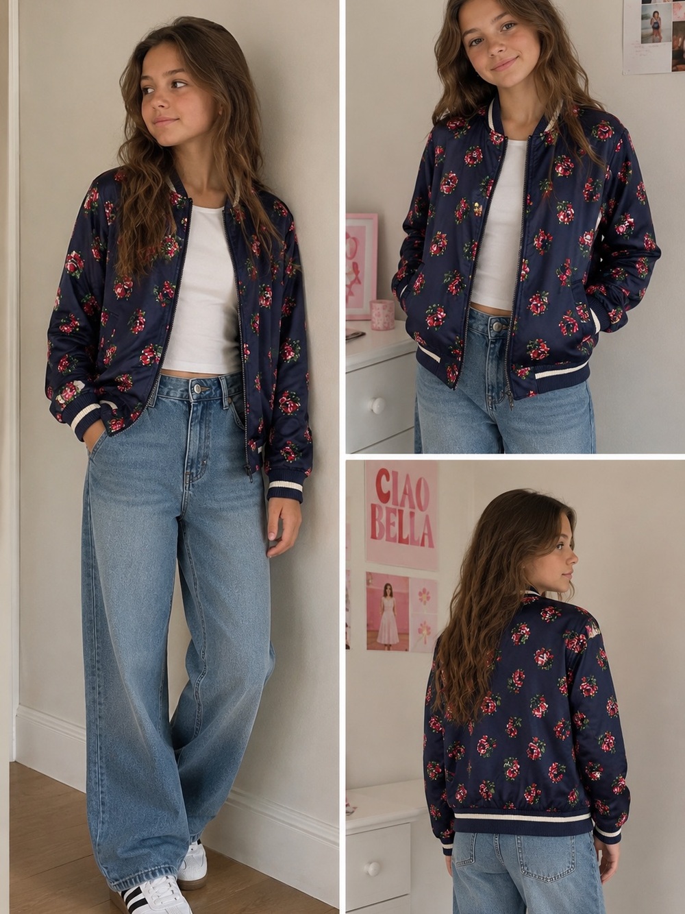 GAP GIRL'S FLORAL ROSE BOMBER JACKET ORG.‎ $58.00 SIZE XL